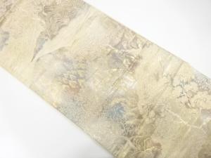 京洛錦　二重引箔　遠山に樹木・流水模様織り出し　袋帯